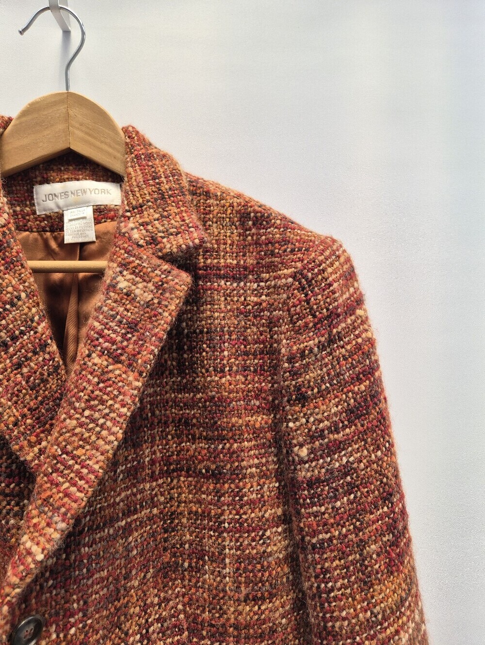Vintage Jones New York Tweed Blazer Size 14 Wool Blend Jacket Burnt Orange Prep - Picture 3 of 16
